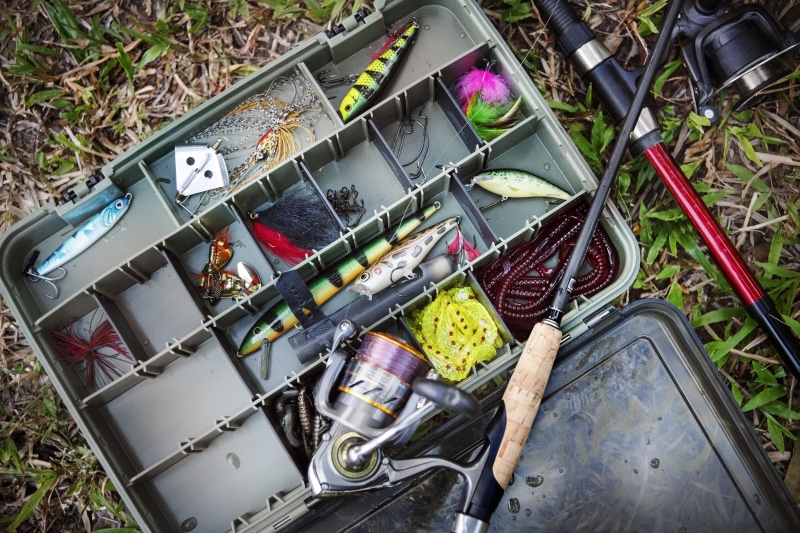 accessories, abandoned, sport, rods, technology, no people, box, container, land vehicle, lures, high angle view, line, grass, day, fish, gear, rod, choice