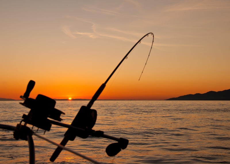 equipment, silhouette, evening, water, sunset, vancouver, british, fisherman, 2K, sky, boating, columbia, charter, horizon over water, down, downrigger