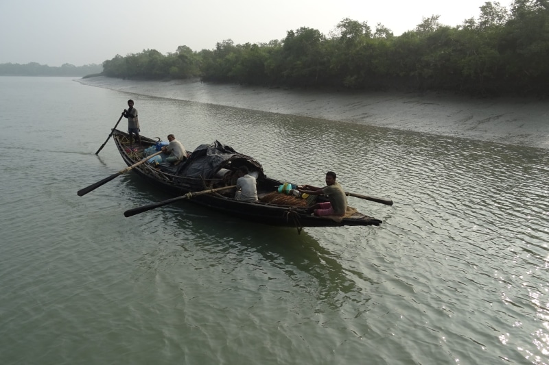 tranquil scene, day, tranquility, Sundarbans, india, beauty in nature, real people, tree, waterfront, men, non-urban scene, nature, plant, mode of transportation