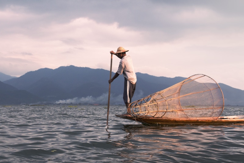 lake, person, commercial Fishing Net, cage, vietnam, sunset, using, burma, fishing Industry, traditional, china - East Asia, vietnamese Culture, river