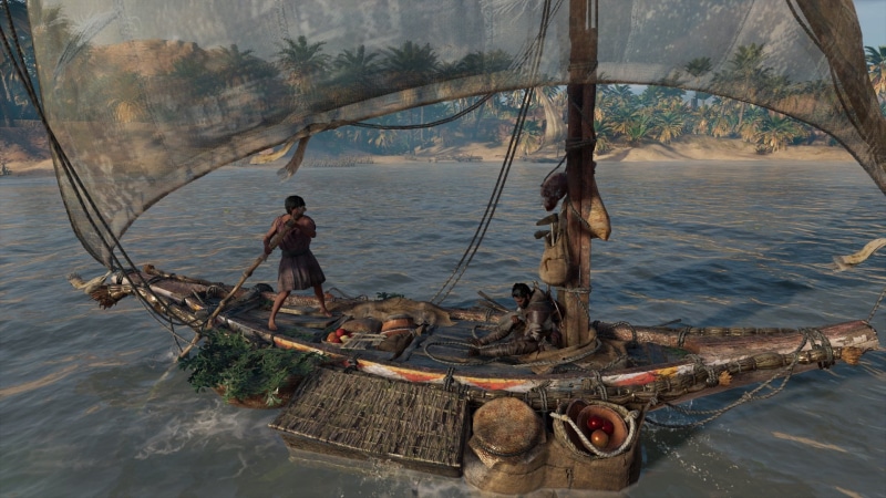beach, video games, Assassins Creed, beauty in nature, rope, transportation, outdoors, nature, 1080P, one person, fisherman, tree, Assassins creed Origins
