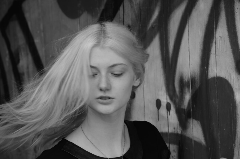 young woman, one person, casual clothing, women, cheeky, natural light, 5K, pretty, beautiful woman, hair, young, young adult, female, beauty, black and white