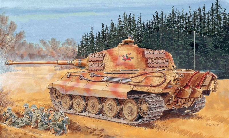 field, Royal tiger, conflict, forest, battle, armored Tank, camouflage, Ron Volstad, weapon, transportation, army, scenics - nature, world War II, creativity