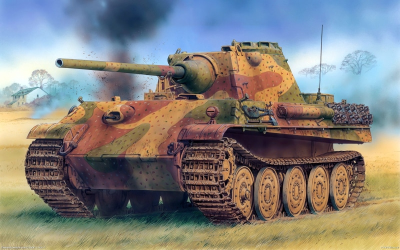 gun, cloud - sky, red, brown, aggression, armored Tank, Figure, armored Vehicle, PzKpfw V, metal, sky, land Vehicle, cannon, Tower (Daimler-Benz AG), machinery