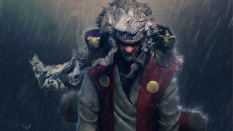 1080P, manga digital art ninjas anime realistic rain white hair naruto shippuuden jiraiya frog