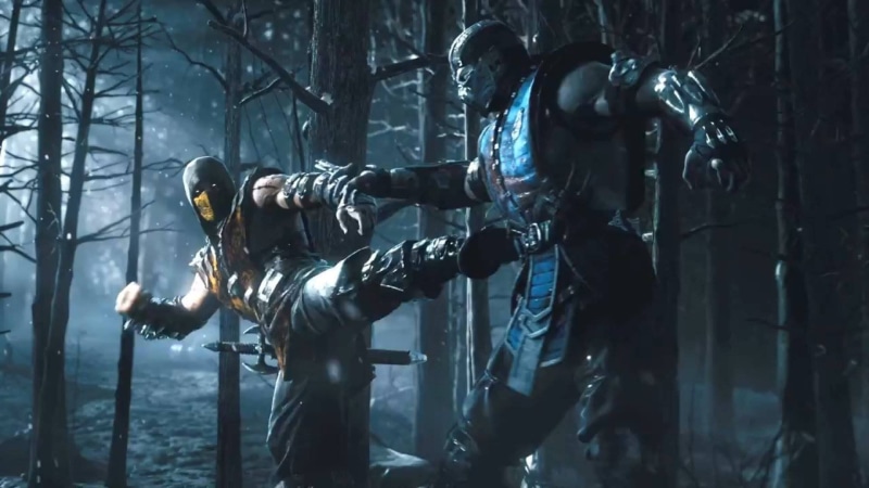 Scorpion, 1080P, mortal, kombat, sword, x, Mortal Kombat X, ninja, forest, night, Sub-Zero