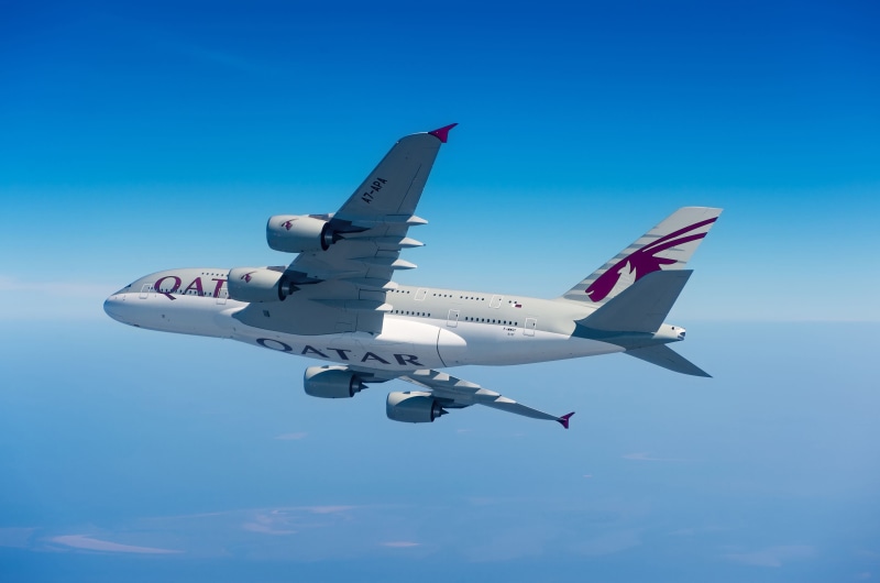 Clouds, Wing, Qatar Airways, 2K, A380, A passenger plane, Airbus A380, Airbus A380-800, Airbus