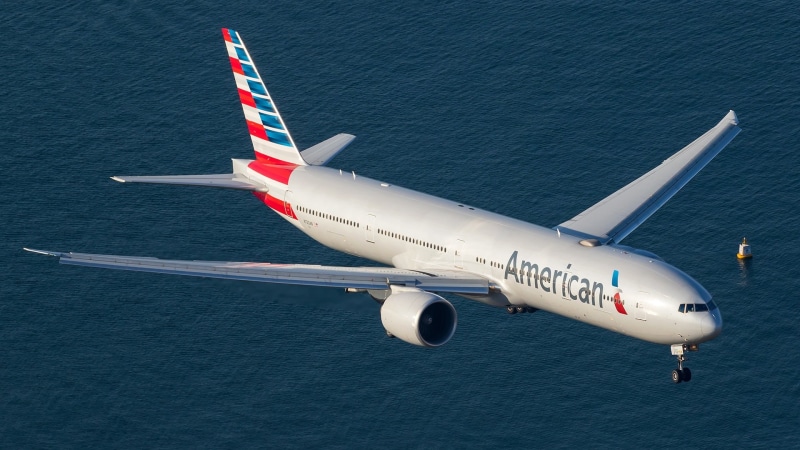 777-300ER, 777, water, summer, American Airlines, boeing 777, the plane, 1080P, sky, airplanes, the sky, Boeing, large, sea, passenger