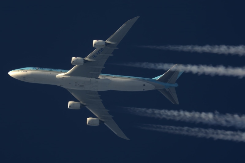 Boeing 747-8 Intercontinental, Contrail, Airliner, The plane, 1080P, Korean Air, Boeing 747, Boeing, In flight