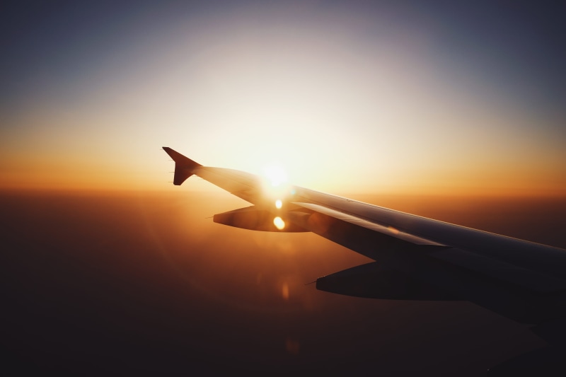 Sunset, aeroplane, sunbeam, person, white, transportation, commercial Airplane, 4K, airplane, view, plane, one person, human body part, silhouette, cloud - Sky