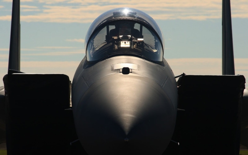 air vehicle, sunset, F-15 Strike Eagle, military, military aircraft, flying, glass - material, 720P, transportation, sky, public transportation, airplane