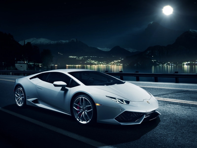 White, City, 1080P, Supercar, huracan, Night, Lamborghini, lp