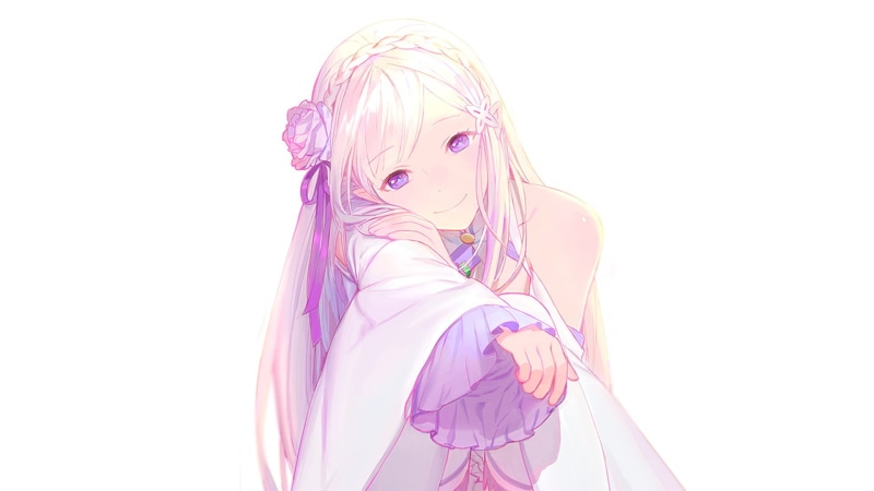 obscured face, studio shot, pink color, anime girls, front view, digital composite, violet eyes, women, hair, young adult, Emilia (Re: Zero), cut out, one person