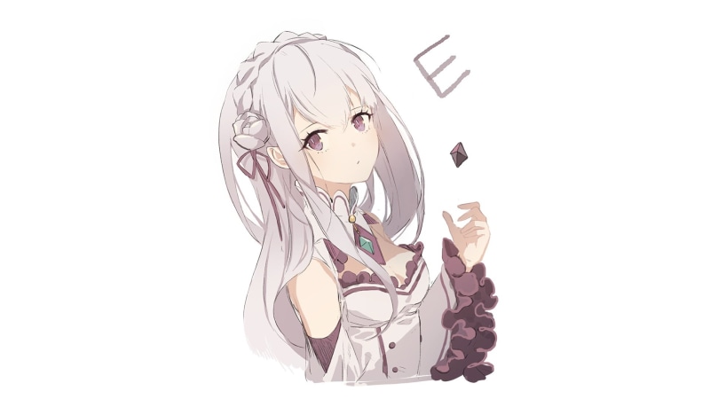copy space, studio shot, 1080P, Emilia (Re: Zero), still life, cut out, music, white color, decoration, no people, white background, close-up, paper, anime girls