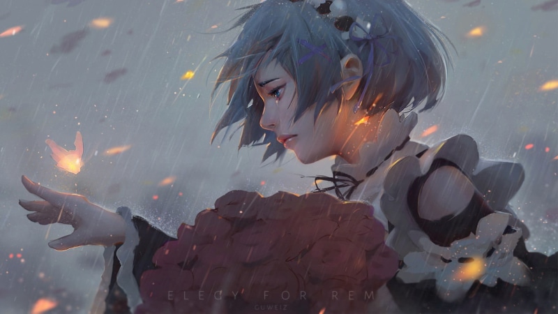 outdoors, clothing, women, reflection, real people, fan art, arts culture and entertainment, Rem (Re: Zero), adult, Re:Zero Kara Hajimeru Isekai Seikatsu
