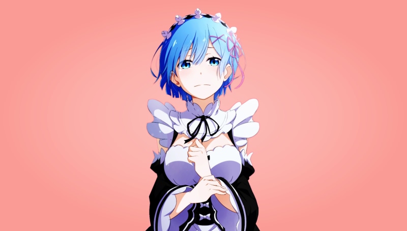 indoors, human body part, women, emotion, portrait, anime, copy space, art and craft, human representation, short, child, colored background, Rem (Re: Zero)