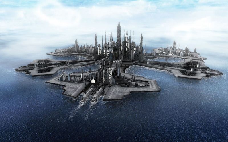 travel, buildings, architecture, Stargate, gray, Stargate Atlantis, built structure, mode of transportation, sky, water, building exterior, outdoors