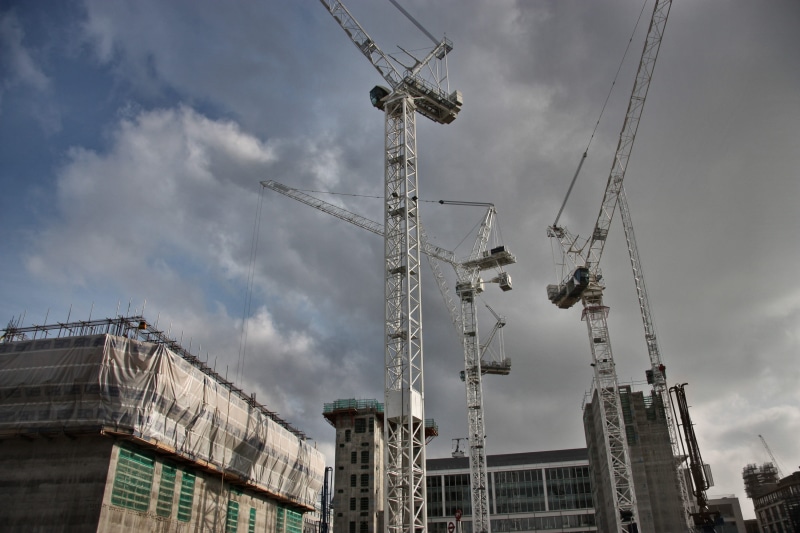 Clouds, dark, urban, modern, 2K, no people, Construction, Skyscraper, outdoors, frame, nature, working, Equipment, Crane, development, dark clouds, Architecture