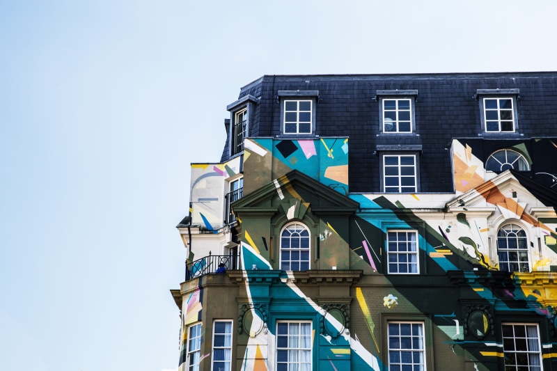 sky, low angle view, homes, residential District, row house, image, building Exterior, murals, housing Development, d, residential Building, nature, architecture And Buildings
