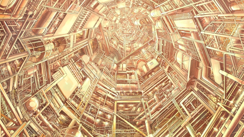 day, backgrounds, metal, creativity, architecture and art, representation, ornate, anime, ceiling, indoors, low angle view, factories, architecture, travel destinations