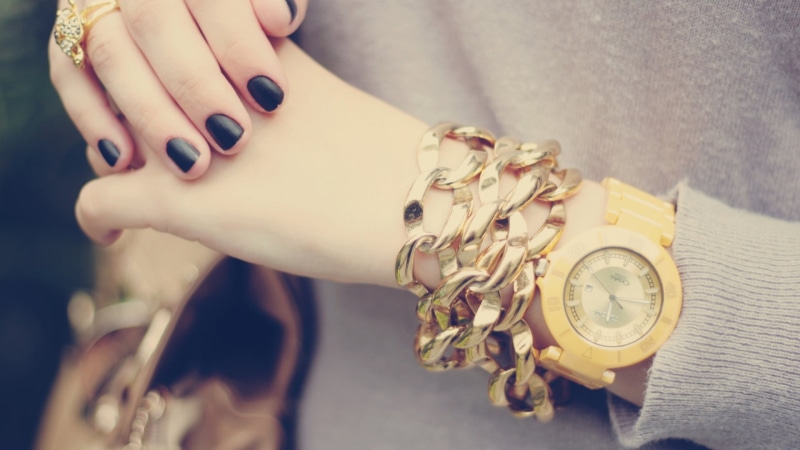colored, old-fashioned, females, nail, jewelry, young Adult, ring, watch, round, human Hand, high angle view, link, real people, lifestyles, one Person