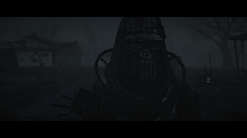 front view, real people, gas mask, fog, portrait, clothing, PC gaming, 1080P, digital composite, Fallout 4, transfer print, nature, hood, focus on foreground