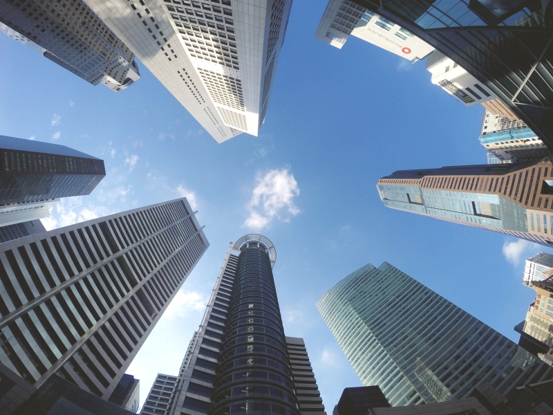 built structure, high, tall - high, directly below, technology, nature, business, skyscraper, architecture, design, low angle view, buildings, street, outdoors