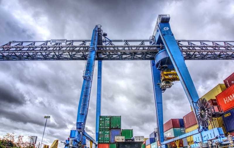 low angle view, hard, loading crane, container, germany, machinery, industry, steel, nature, construction site, port, sky, marketing hub, bridge, building exterior
