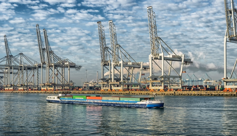 built structure, sea, netherlands, shore, transport, crane - construction machinery, day, machinery, nature, clouds, boot, Cargo, travel, container terminal