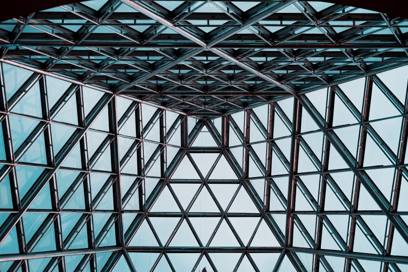 business, architecture and art, building Exterior, sky, office, roof beam, tall - High, skyscraper, building, full frame, reflection, crisscross, built Structure