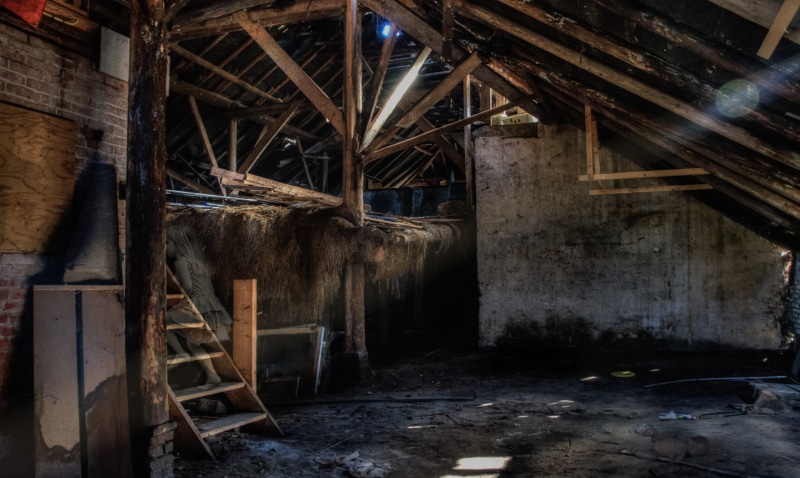 day, creepy, damaged, obsolete, no people, roof beam, stair, ceiling, urbex, hdr, weathered, messy, vintage, building, bad condition, town, architecture
