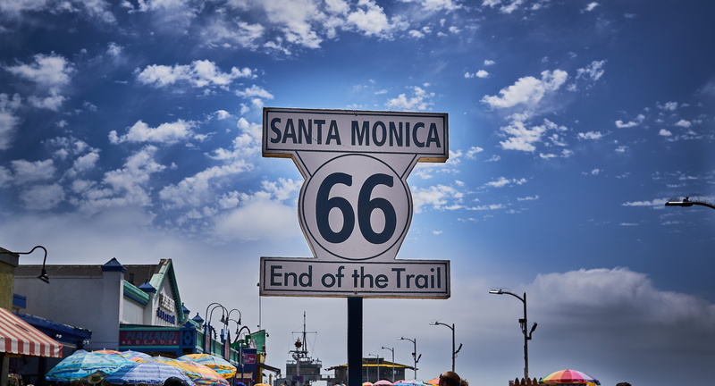 santa monica pier, sign, city, symbol, western script, number, santa monica, cloud - sky, road sign, communication, information sign, direction, nature