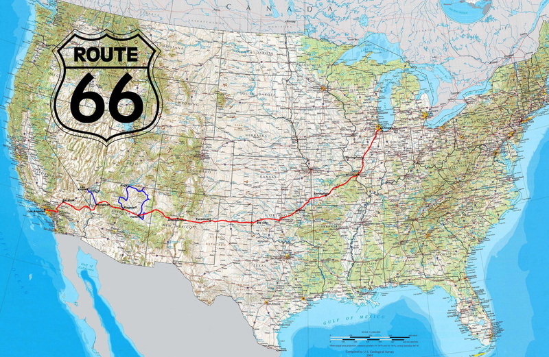 Route 66, sea, 2K, road, Coast, North America, USA, border, highway, Canada, map