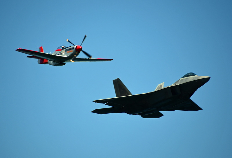 aircraft, military, airforce, f22, clear sky, f-22, p-51, air vehicle, fighter, fighting, mode of transportation, american, blue, usaf, sports activity