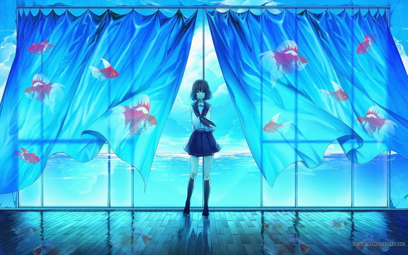 leisure activity, original characters, young women, standing, indoors, adult, fashion, fish, one person, technology, swimming pool, real people, transparent
