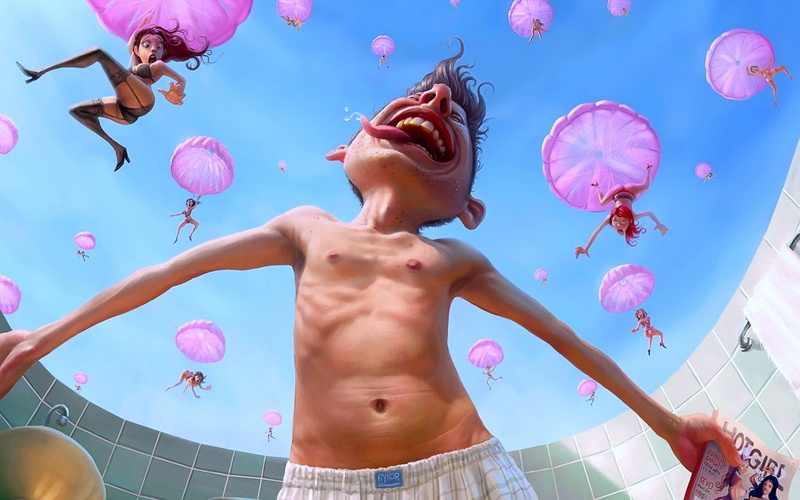 raining, girls, funny, 3d and abstract, 1080P, nerd