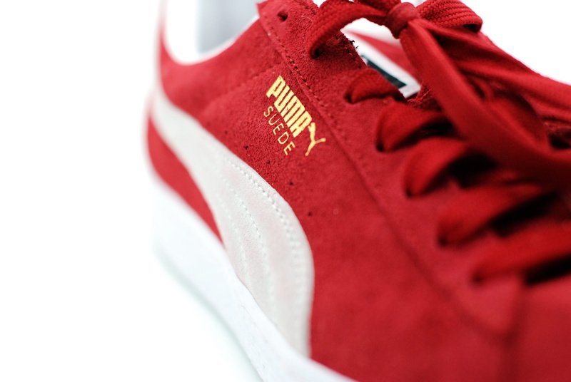 puma red suede classic, plimsoll, white background, white color, holiday, 4K, text, red sneaker, selective focus, puma red sneaker, cut out, no people
