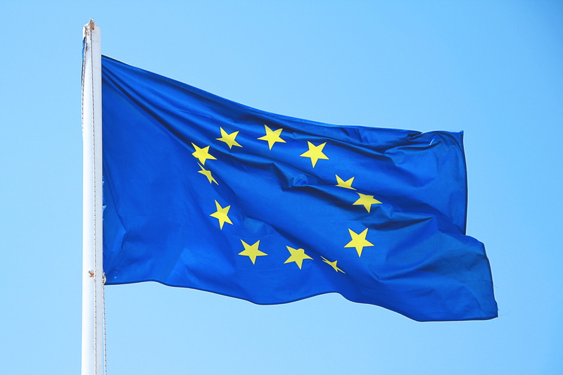 textile, close-up, blue background, flags, 4K, wind, sky, Flag, low angle view, various, studio shot, European Union, environment, union, nature, waving