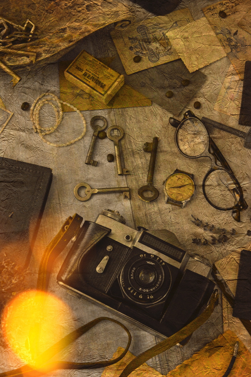 background, retro styled, photography, still life, the past, antique, arts culture and entertainment, large group of objects, lens, table, equipment, music