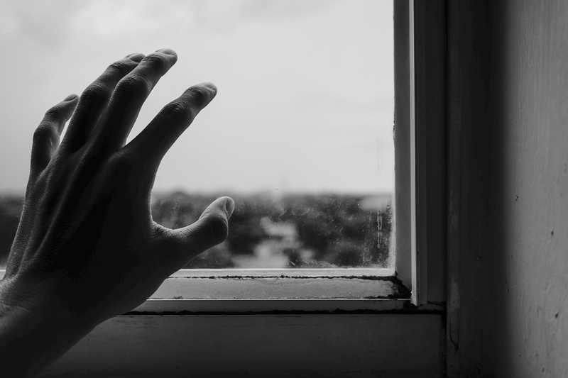 black-and-white, close-up, human body part, glass, human finger, blur, depth of field, gesturing, lifestyles, monochrome, near