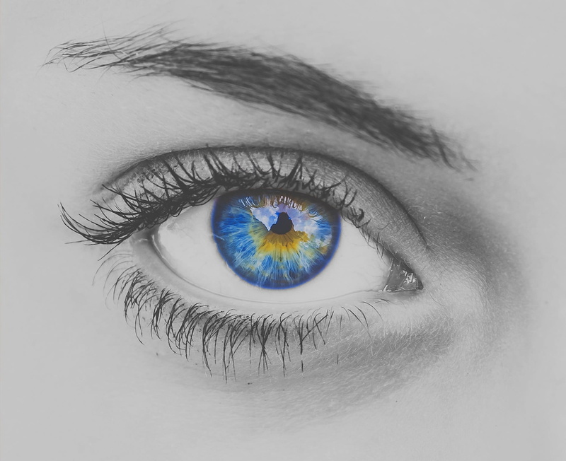 vision, healthy, sketch, lashes, one person, body part, eyelash, isolated color, blue, adult, 1080P, iris - eye, model, portrait, woman, eyesight, looking at camera