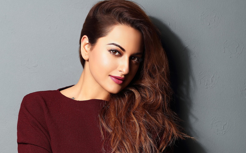 headshot, portrait, 4K, brown hair, sinha, gray, young adult, actor, women, human face, sonakshi, indian, hd, photo, looking at camera, one person, maroon