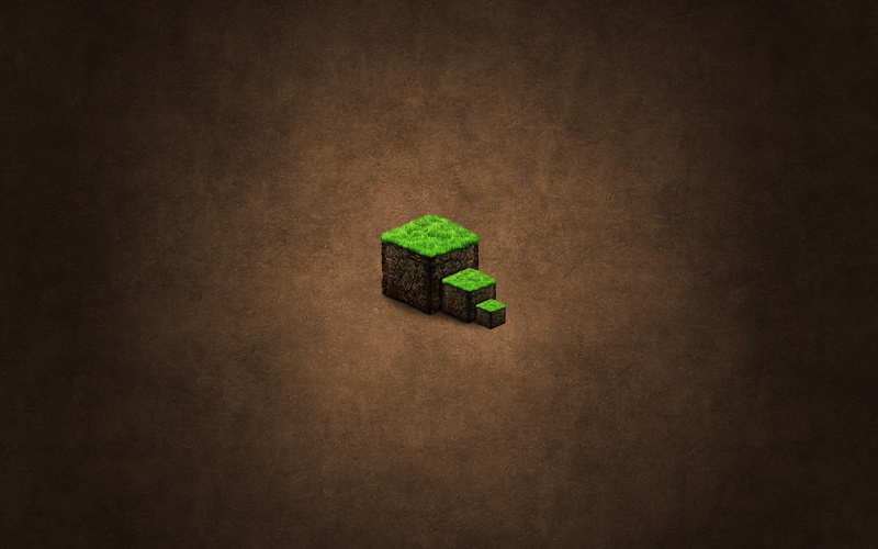 cubes, blue, brown, minecraft, green, grass, 2K, illustration