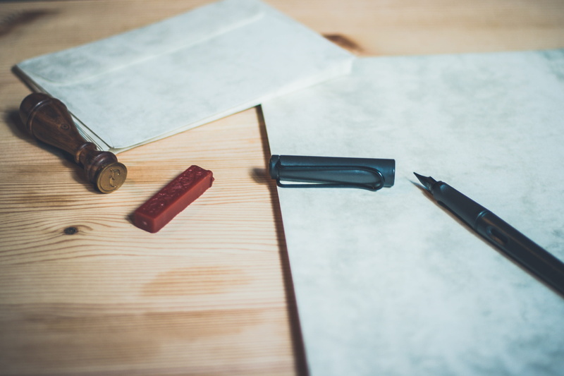 leave, seal stamp, brush, mailing, paper, choice, retro look, text, post, old, nostalgic, variation, penpal, read, art and craft, focus on foreground, craft