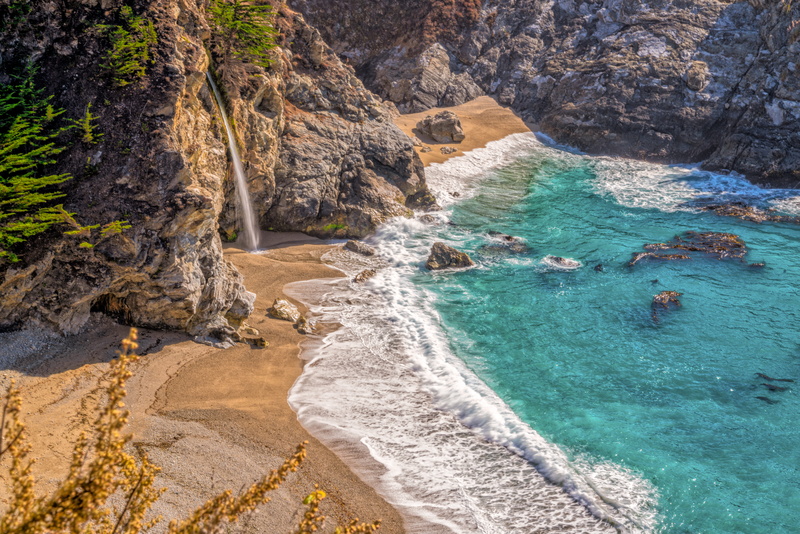 beauty in nature, rock - object, bigsur, eroded, rock, turquoise colored, water, tranquility, beach, outdoors, travel destinations, scenics - nature, land