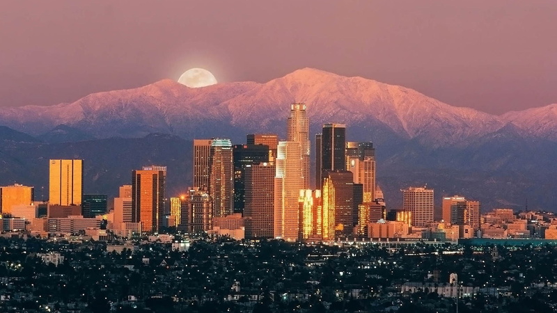 photography, skyscrapers, dusk, sunset, twilight, uSA, sky, nature, built Structure, horizon, moon, asia, famous Place, travel Destinations, los angeles