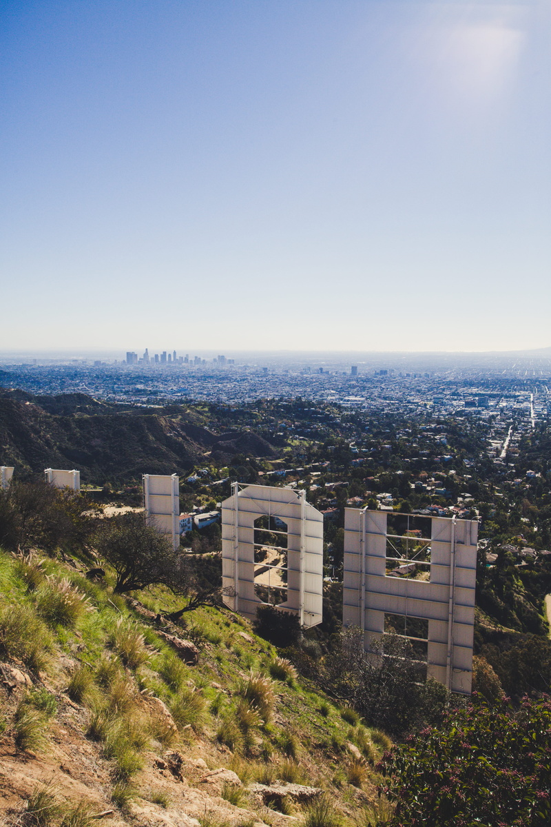 cityscape, la la land, la, outdoors, copy space, hollywood sign, clear sky, letters, built structure, building, landscape, sky, neighborhood, 5K, mountain