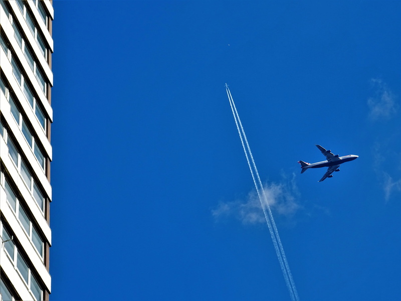 on the move, order, transportation system, steel, mode of transportation, clouds, travel, grey, outdoors, nature, vapor trail, aviation, directly below