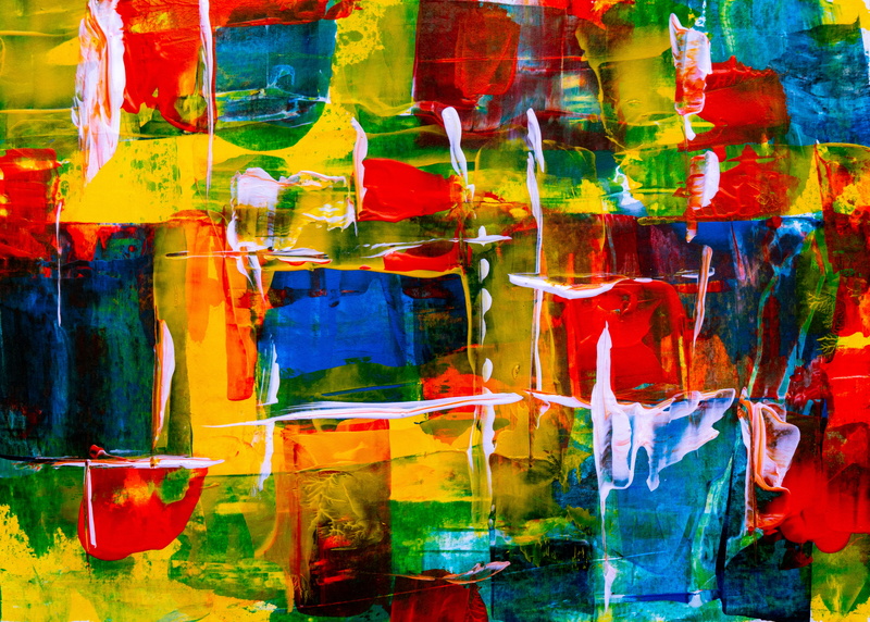 large group of objects, artistic, art and craft equipment, creative, container, 4K, chaos, stain, variation, abstract, splash, vibrant, colors, contemporary art