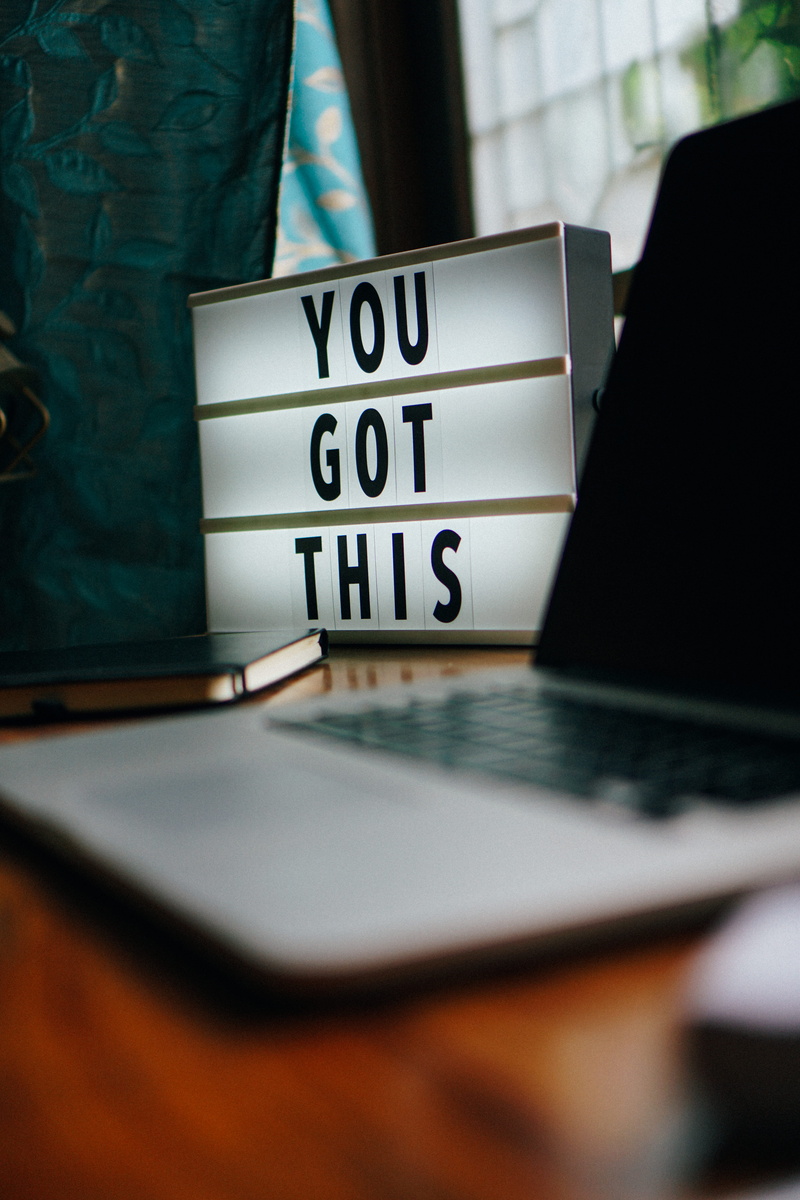 day, words, number, relaxation, display, computer keyboard, laptop, 5K, indoors, furniture, lightbox, motivation, hardware, quote, still life, selective focus